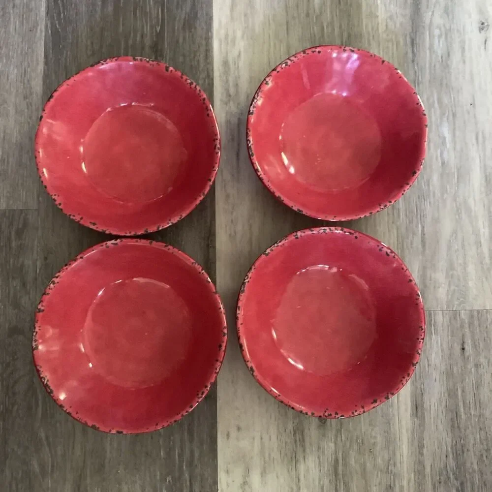 Tommy Bahama Melamine Red Salad Pasta Soup Bowls 7” Round Set of 4